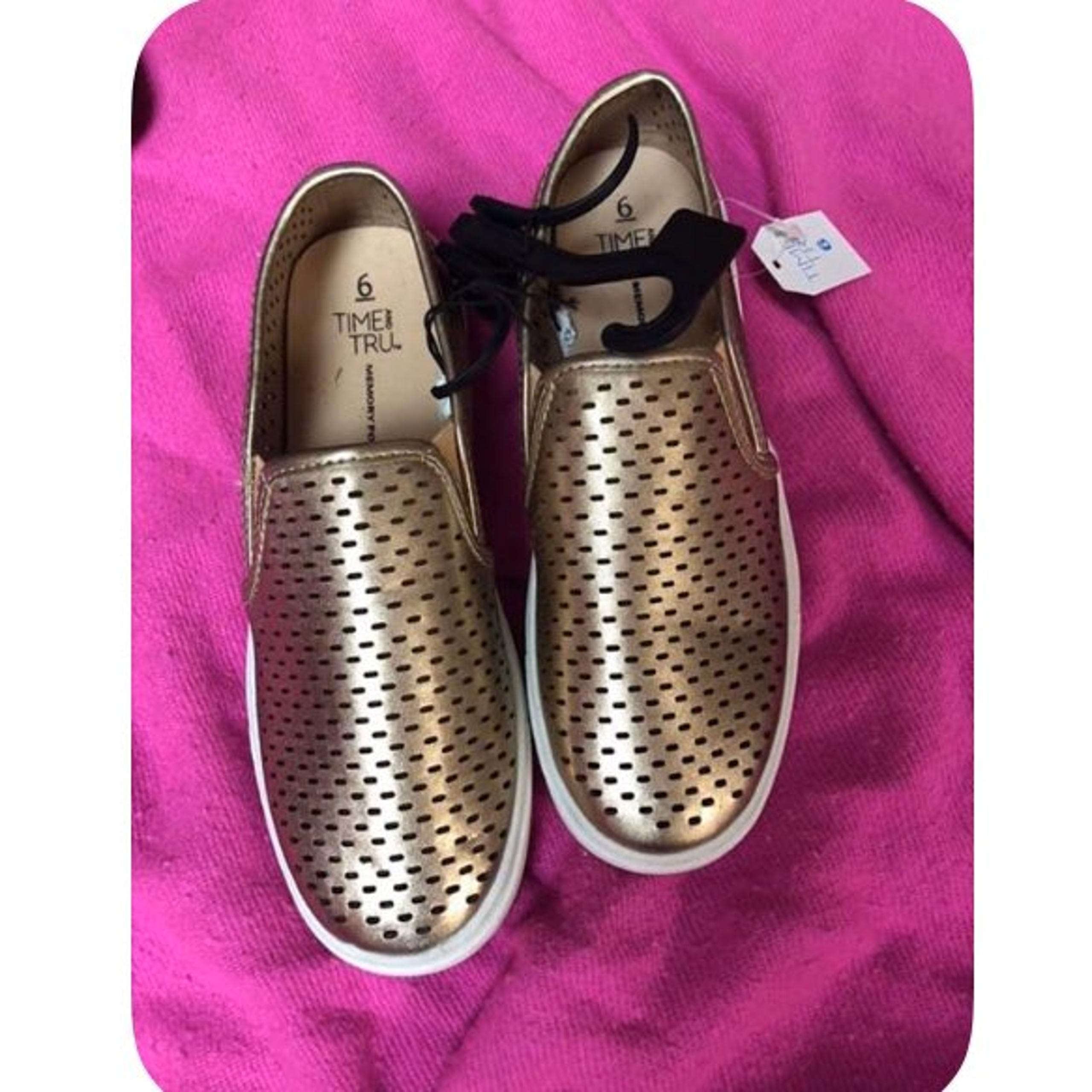 womens 6 Time and Tru rose gold slip ons