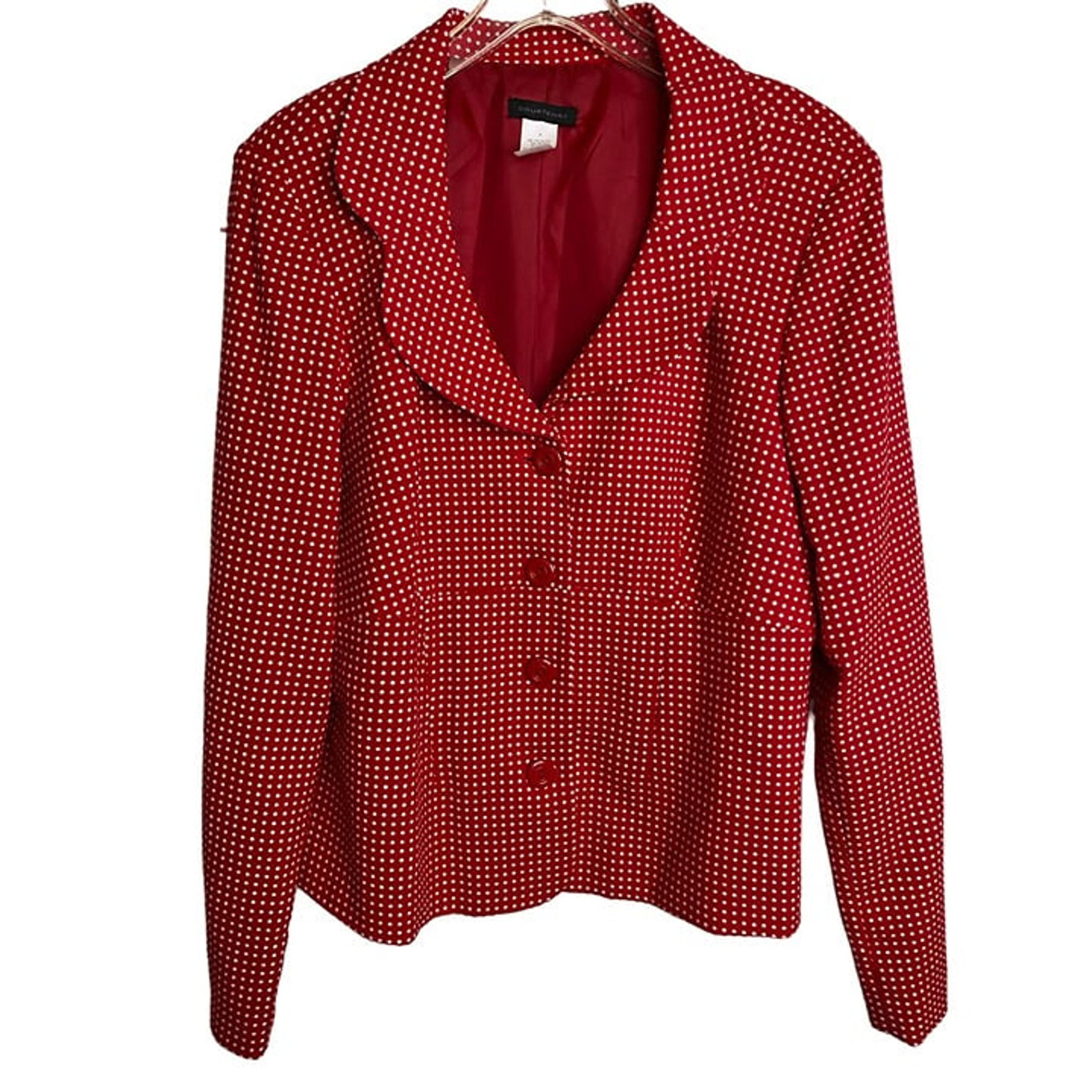 Courtenay Womens Red with White Polka Dot Long Sleeve Four Button Blazer Size 16