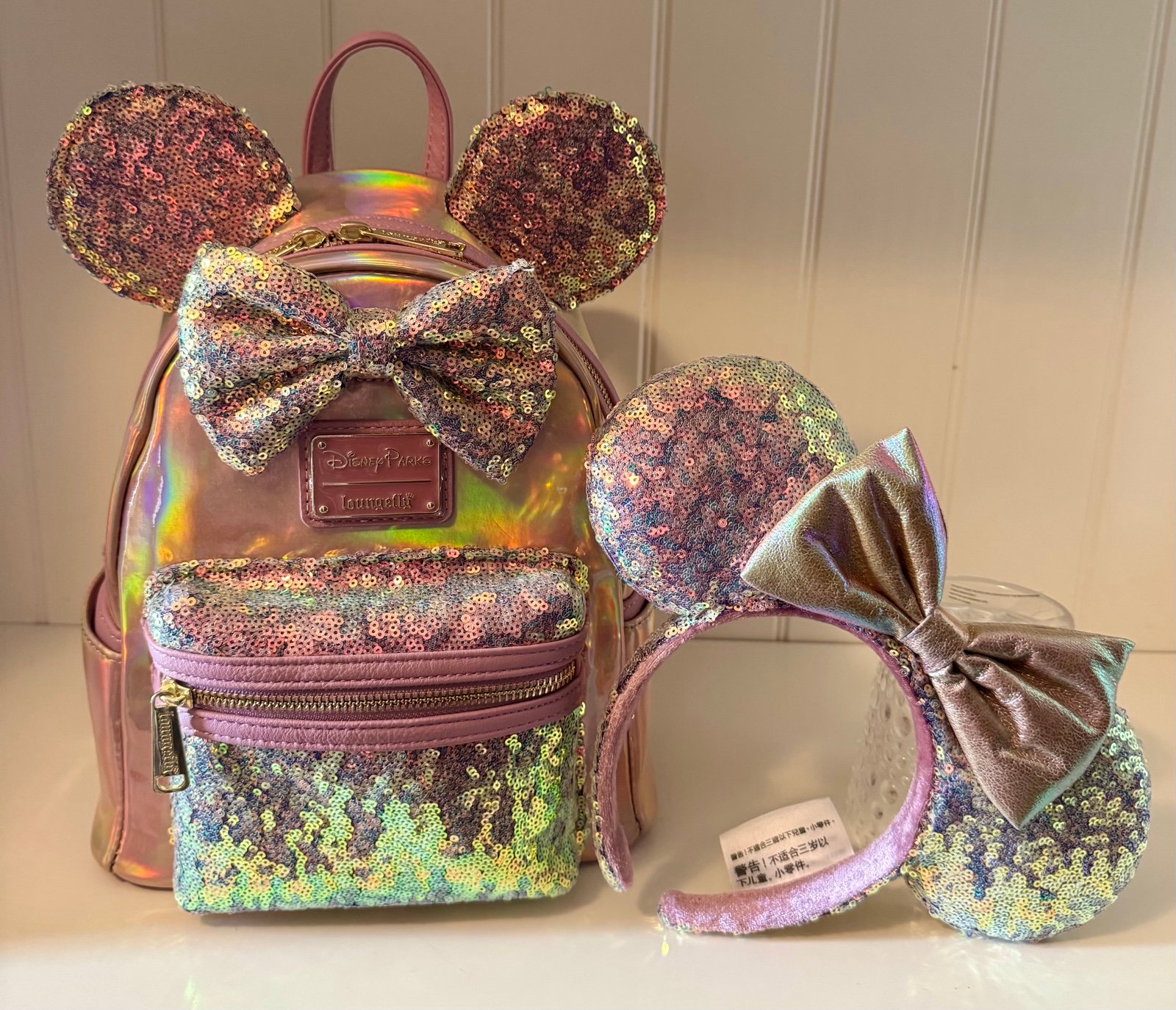 Disney Parks 50th EARidescent Iridescent Pink Loungefly AND Matching Ears