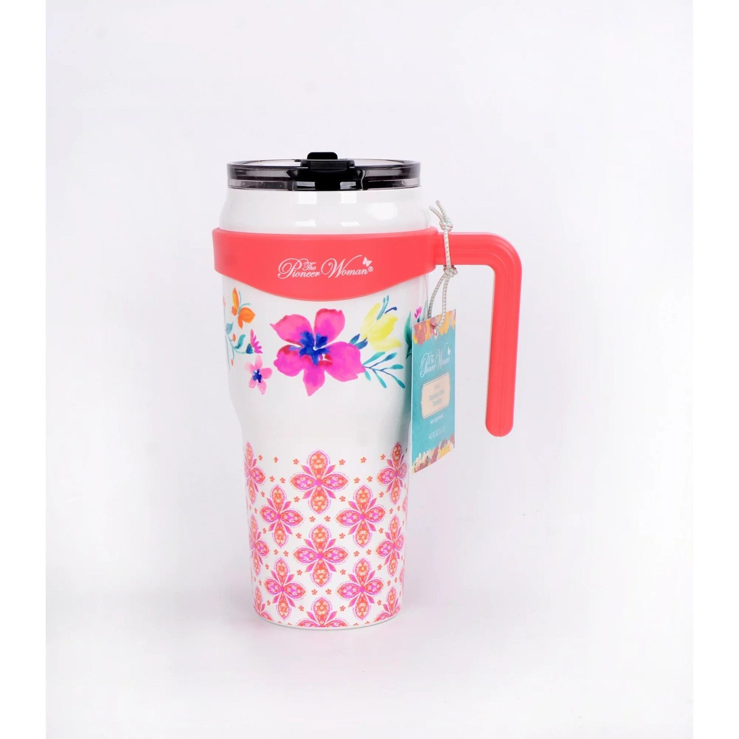 The Pioneer Woman 40oz Folk Geo Stainless Steel Insulated Tumbler, Pink