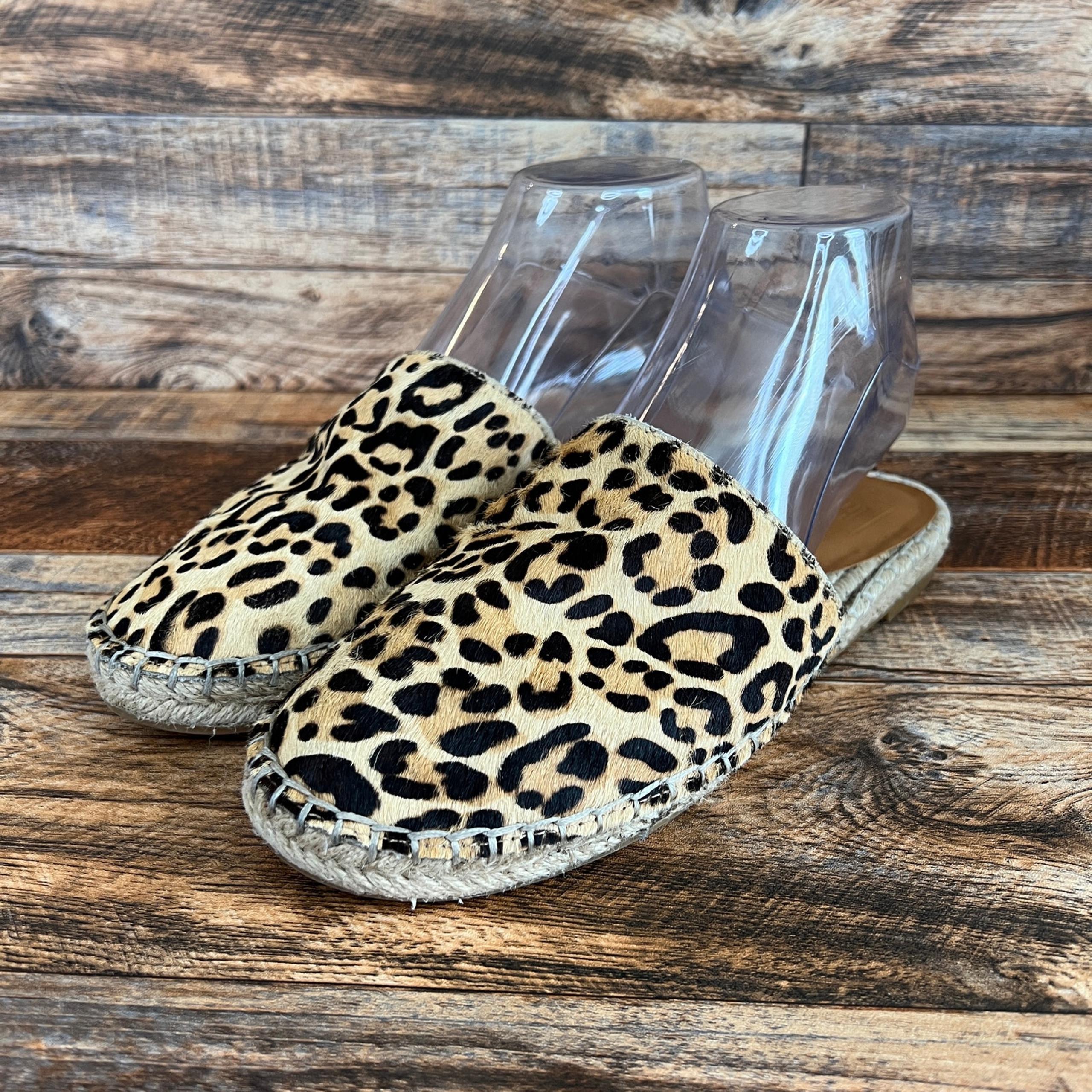 Gap Leopard Print Slip On Espadrille Shoes Women's 7 Calf Hair Casual Flat Mule