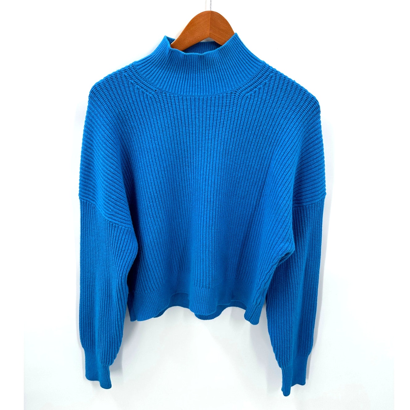 J.CREW Ribbed turtleneck blue sweater in stretch yarn BV348 // M