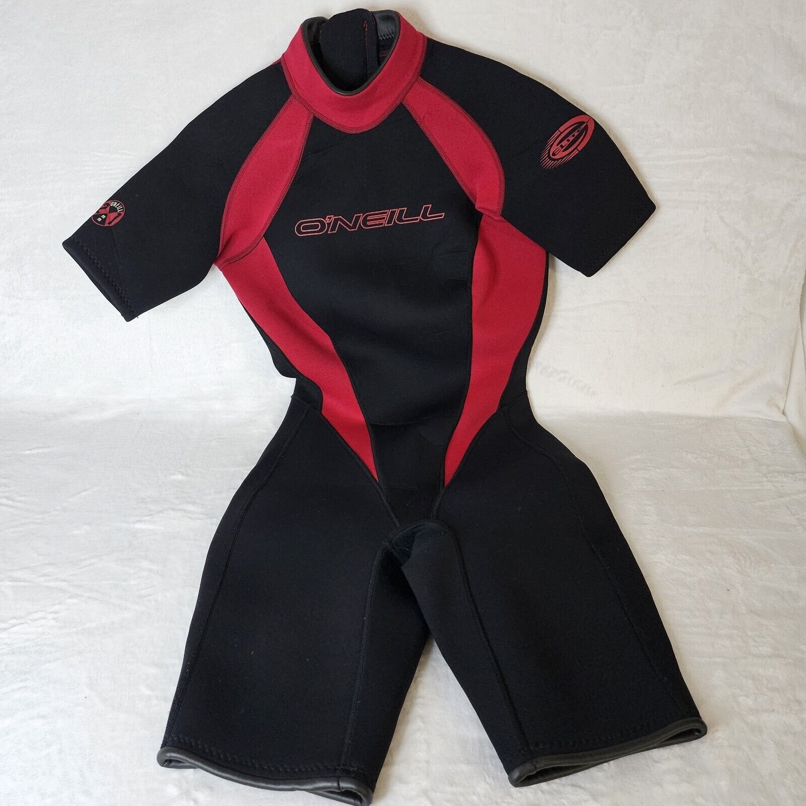 O'Neill Womens 6 Wetsuit Shorts Sleeve Red Black Shorty Diving Swim Surf Paddle