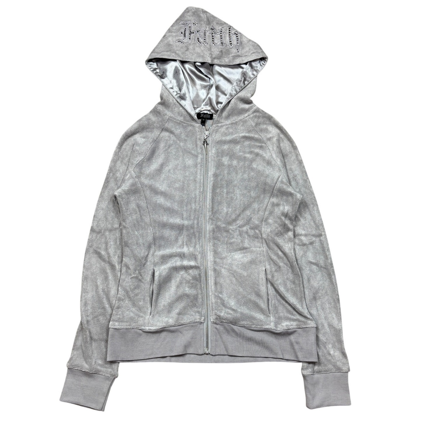 Faith Connexion Studded Dagger Wings Velour Full Zip Hoodie Women's M Y2K Grunge