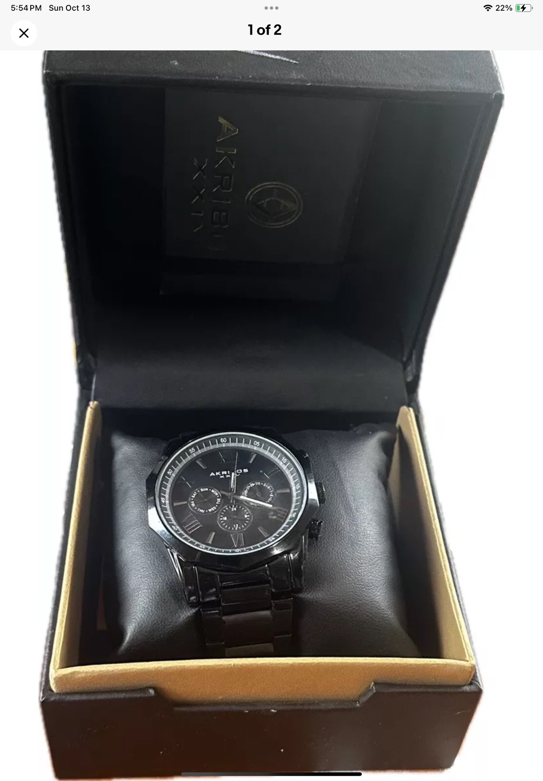 Men's Akribos XXIV AK940BK Black ANA/QUA Steel Bracelet Watch NWT NEW BATTERY