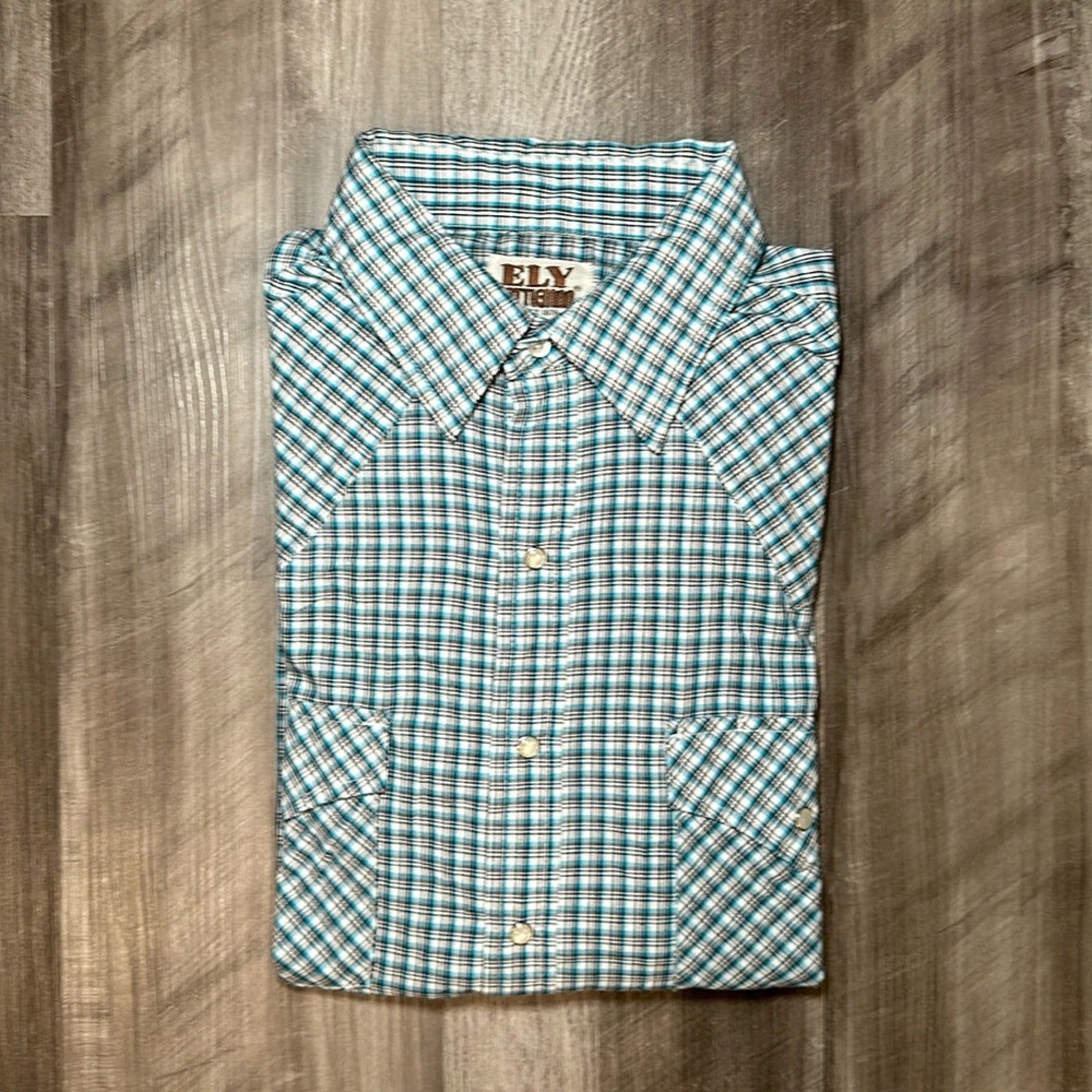 ELY Cattleman Western Long Sleeve Pearl Snap Button - Large
