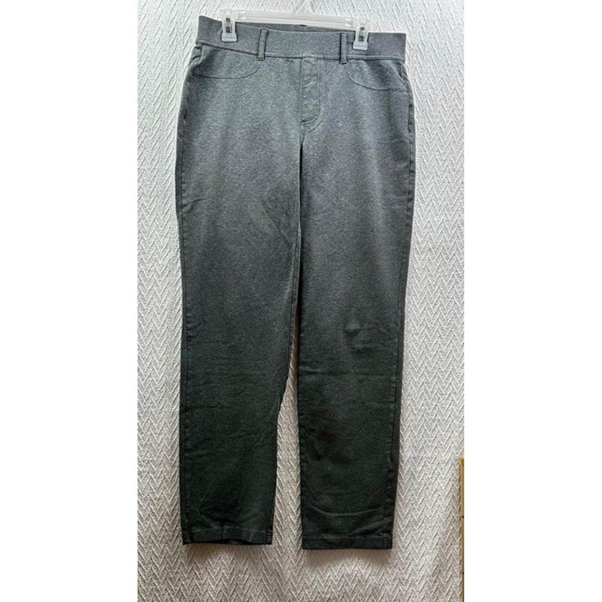 EUC LANDS' END WOMEN'S STARFISH MID RISE KNIT DENIM STRAIGHT JEANS - GRAY, SIZE