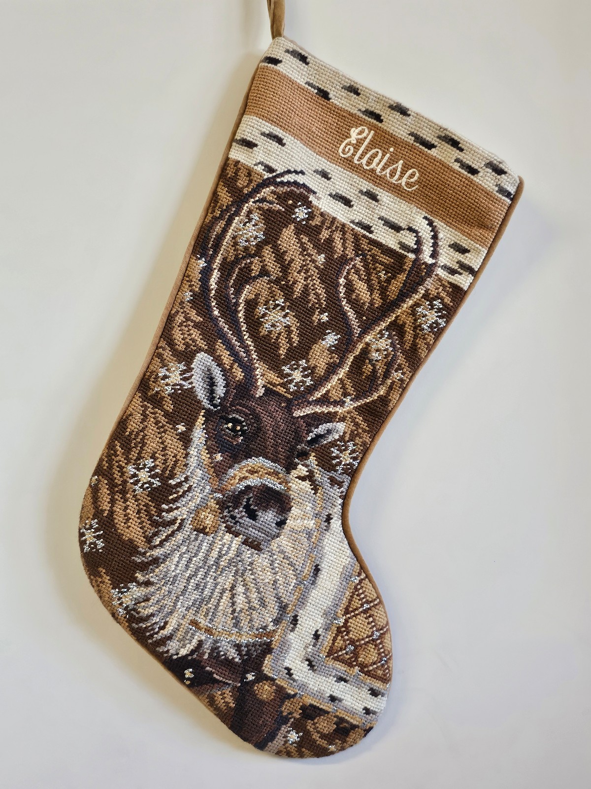 Absolutely Gorgeous Gold Sferra Reindeer Stocking W/name RARE