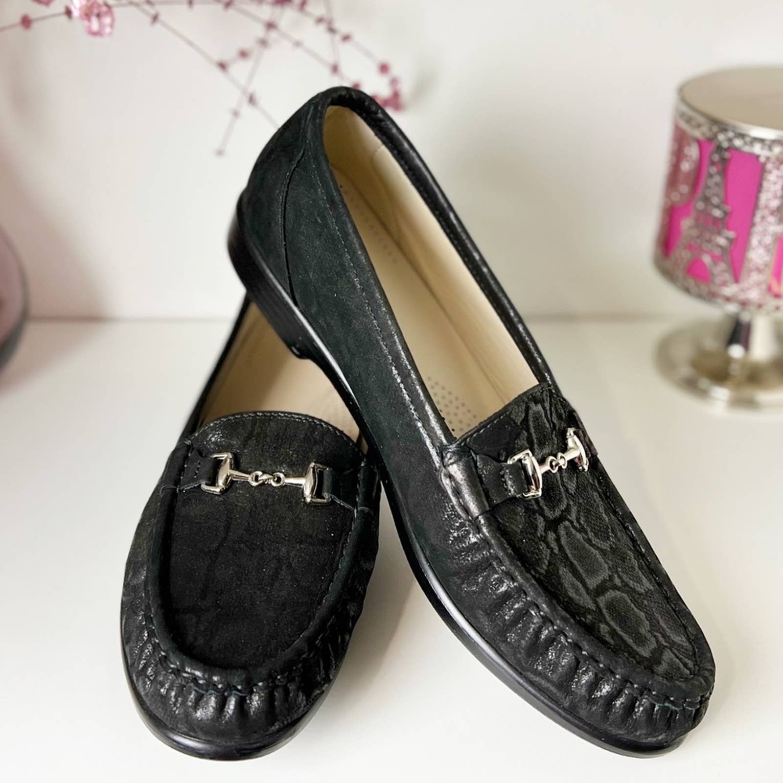 SAS Leather Metro Nero Snake Loafers