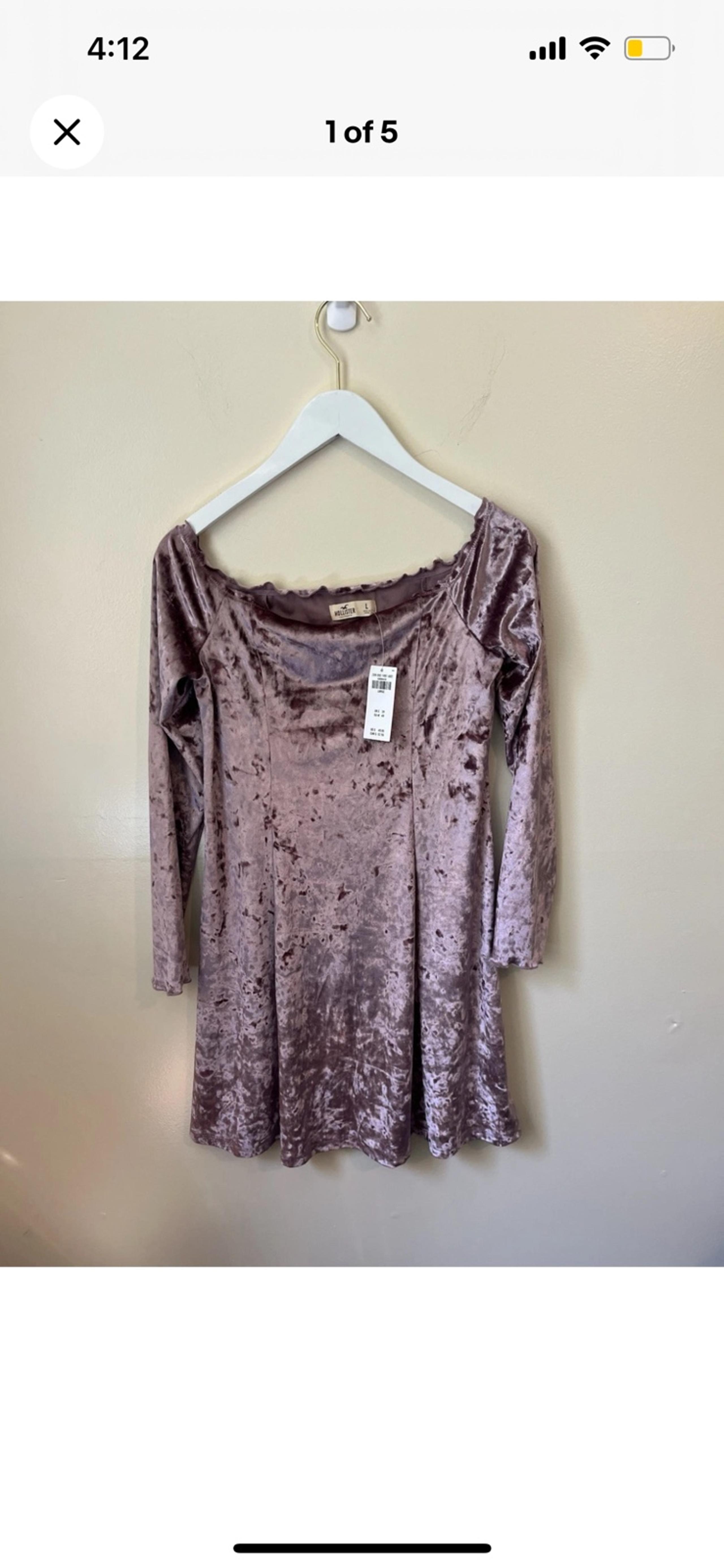 Hollister Women’s Mauve Velvet Mini Dress Off The Shoulder Size Large NWT