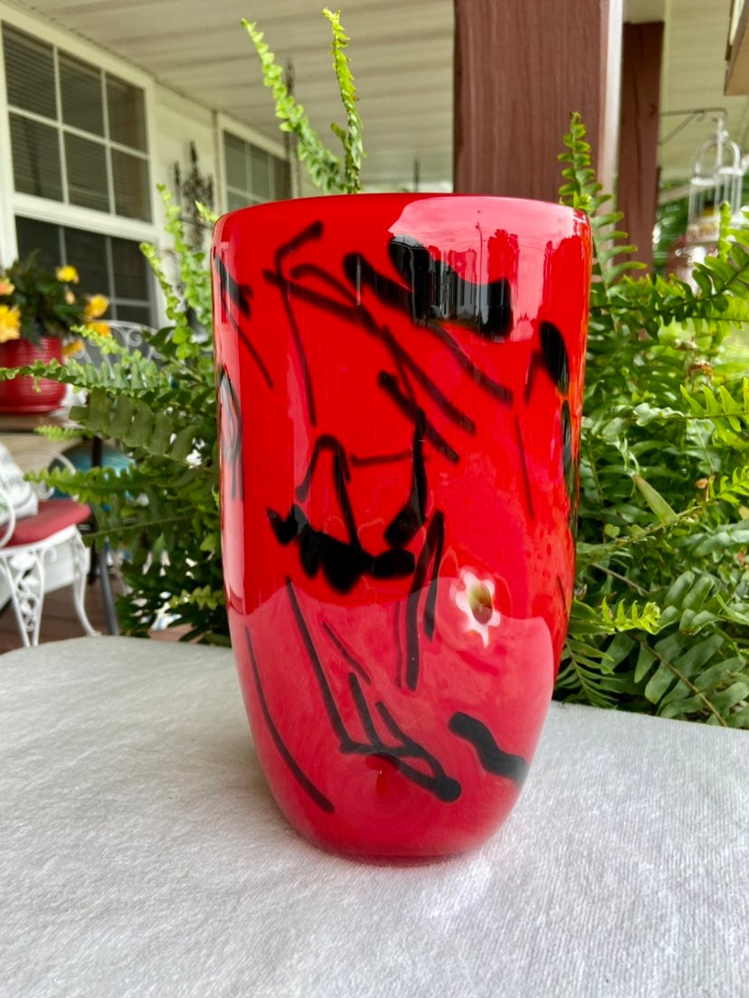 HEAVY RED GLASS VASE