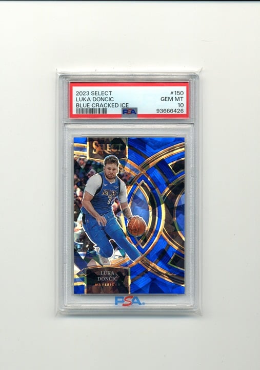 2023-24 Panini Select #150 Luka Doncic Blue Cracked Ice PSA 10 Gem Mint Pop 17