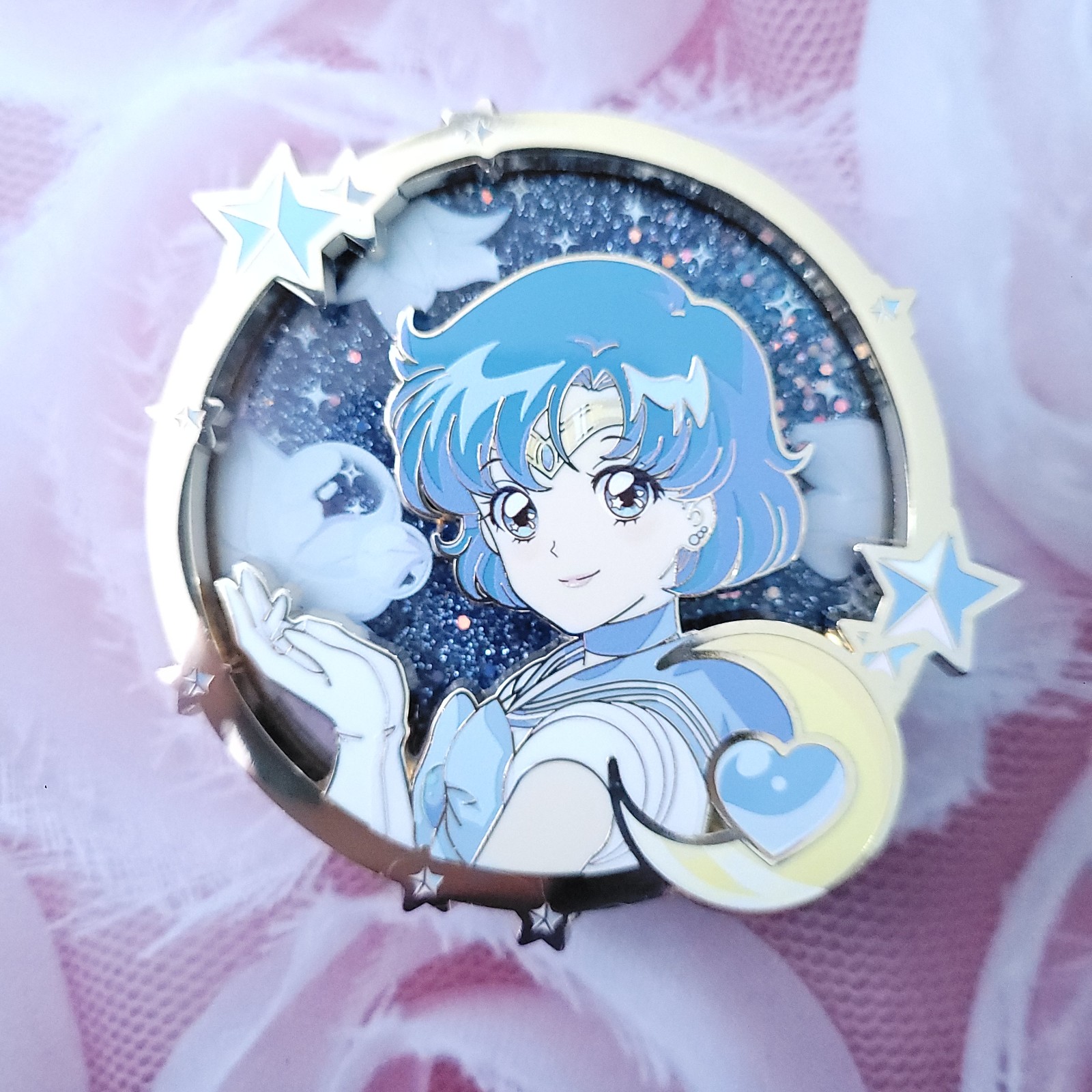 Sailor Mercury Enamel Pin Quicksand Glitter