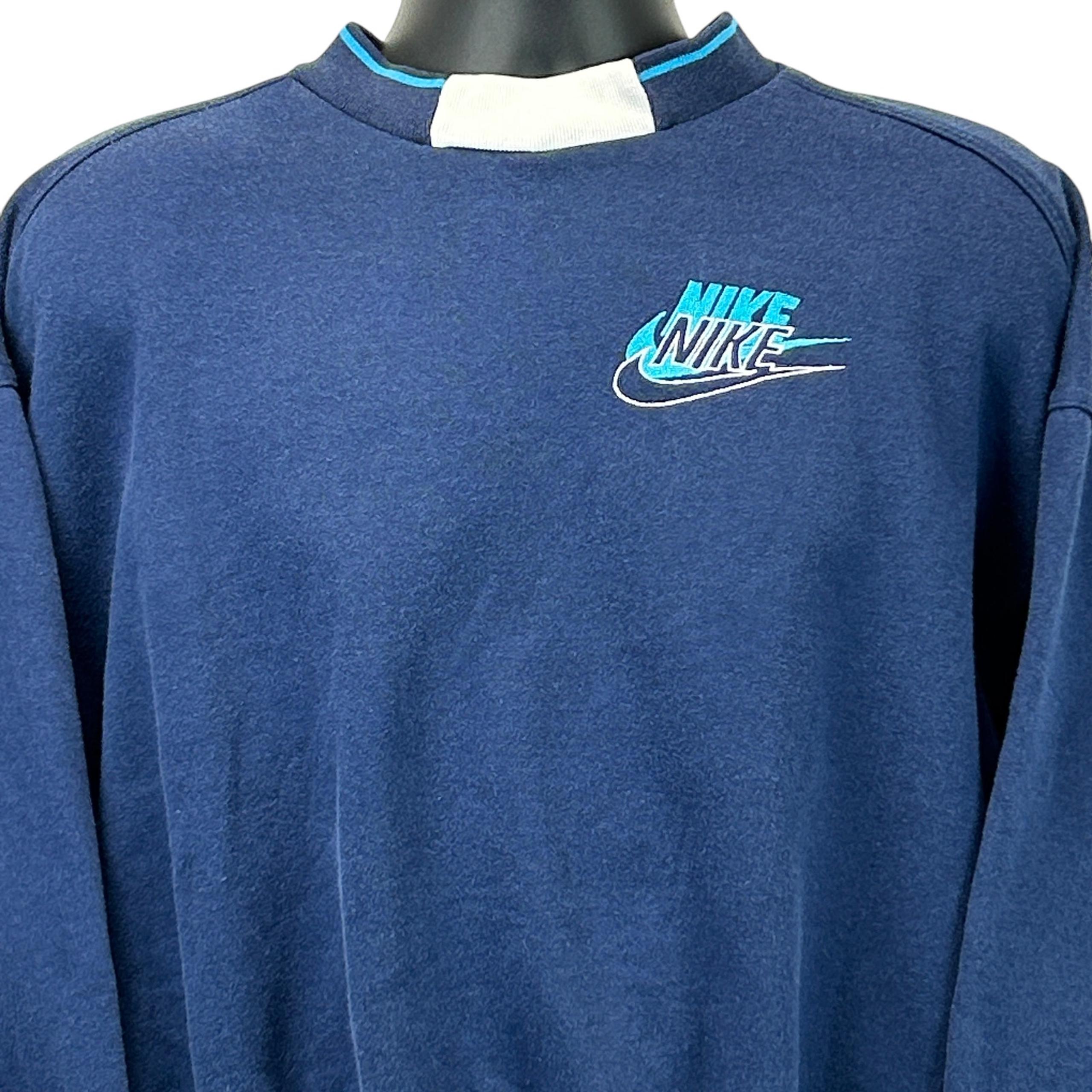 Vintage 90s Nike Sweatshirt Mens M Medium Long Sleeve Crew Neck Sweater Blue