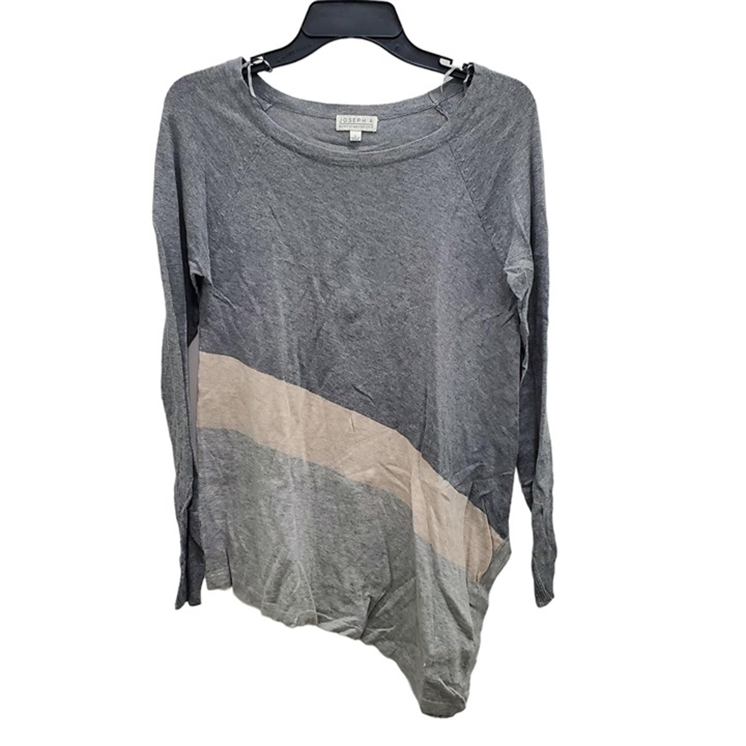Joseph A Women's Gray Cream Colorblock Soft Knit Asymmetrical LS Knit Top Sz S