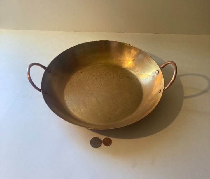 Vintage Metal Brass Double Handle Bowl, Heavy Duty, Quality, 11 Wide