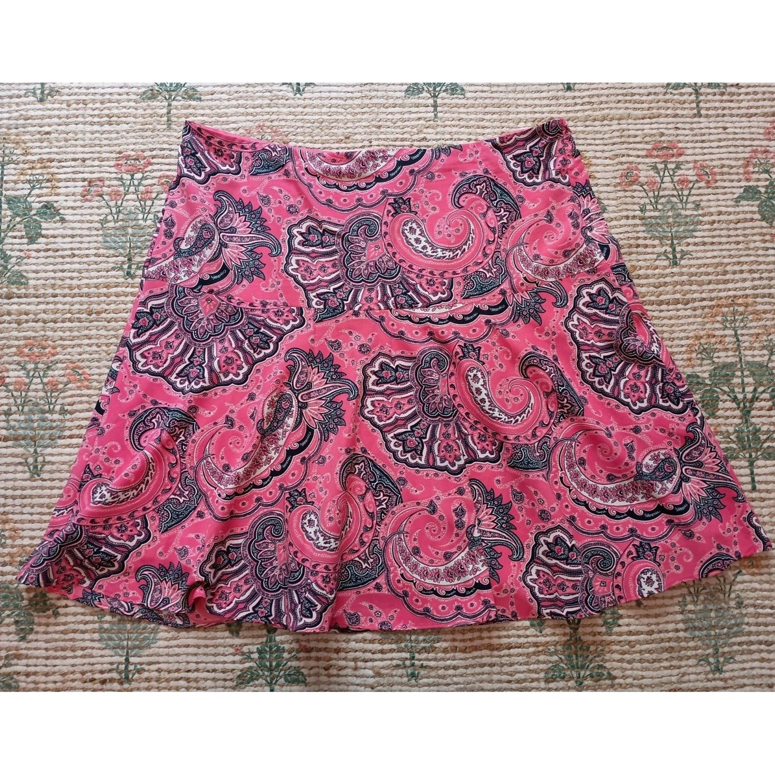 Lauren Ralph Lauren Pink Paisley Lined A Line Skirt Sz 14 Flowy Flare Side Zip