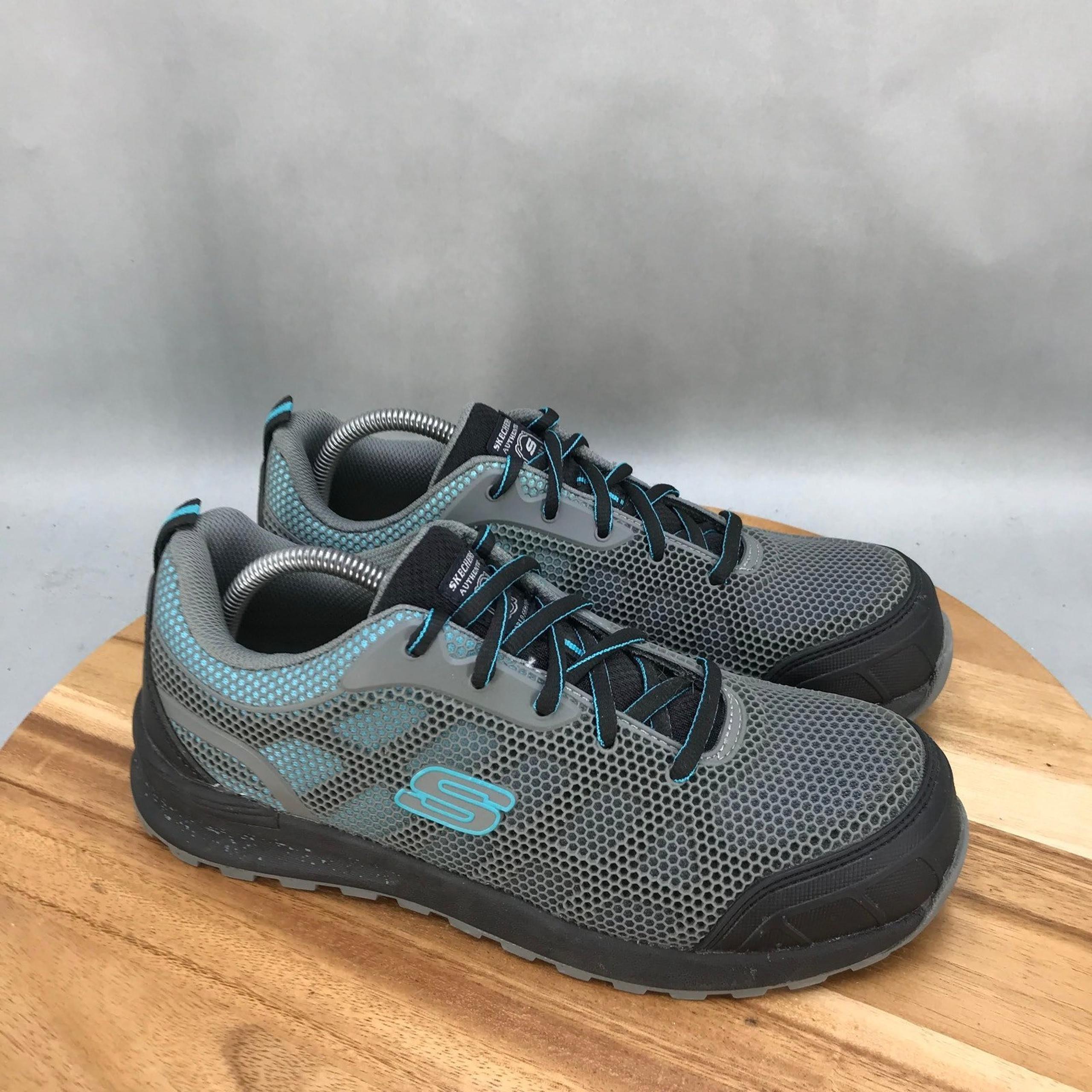 Skechers WORK Composite Toe Slip Resistant Shoes Womens 10 Gray Mesh Lace Up