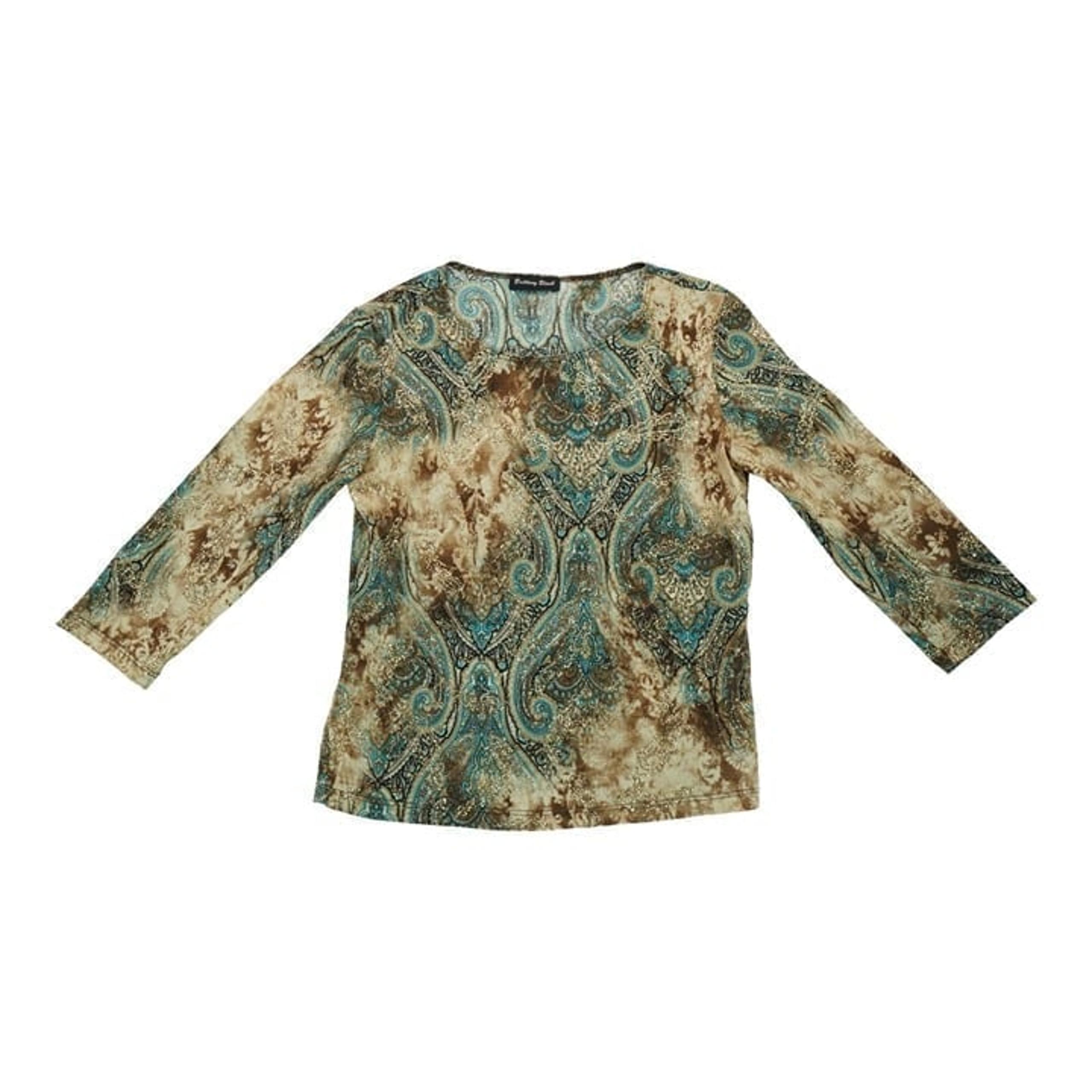 Brittany Black Top Womens Brown Blue Gold Size S Long Sleeve Shirt Ladies