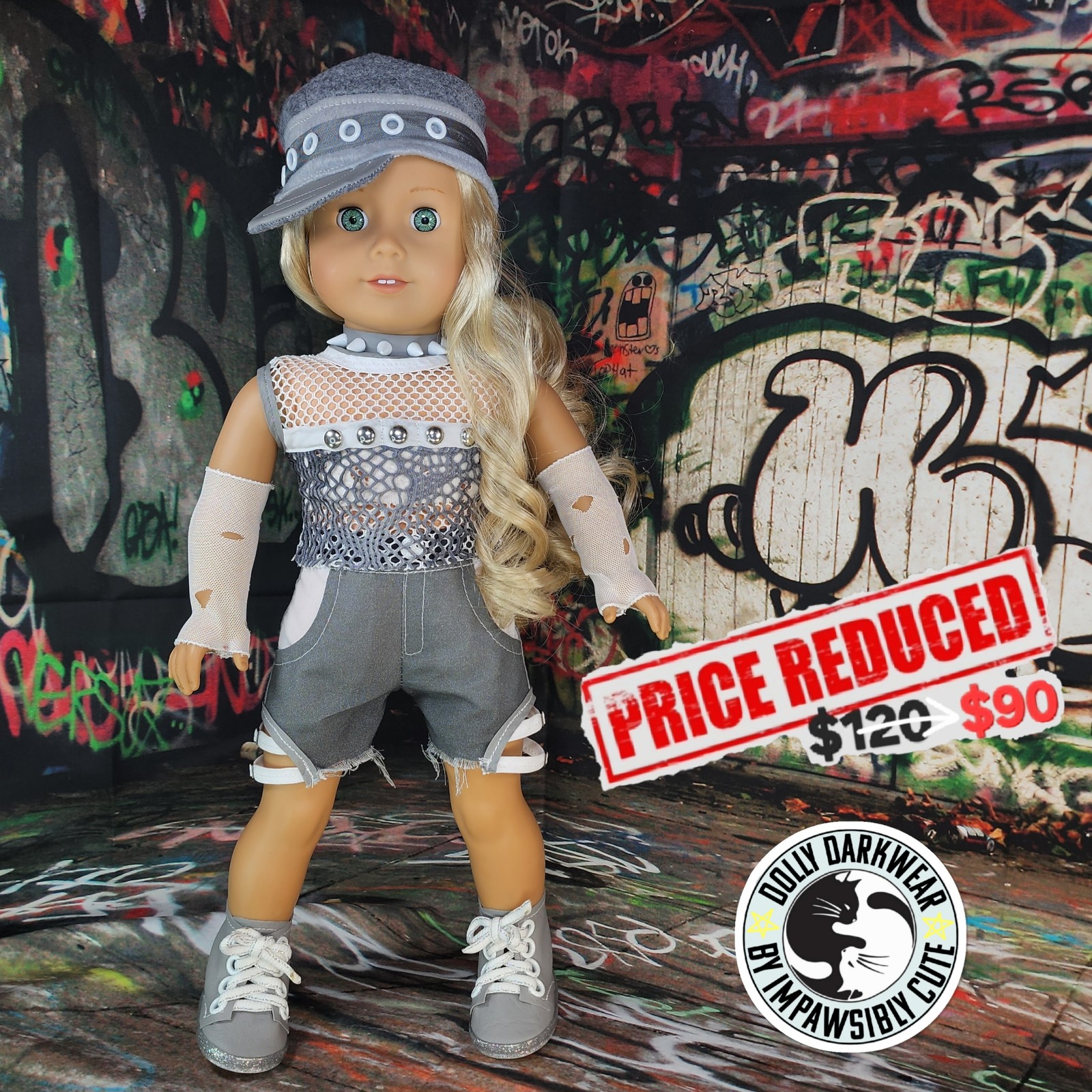 Dolly Darkwear by Impawsibly Cute- Gray Industrial Streetwear Fit for 18 Dolls