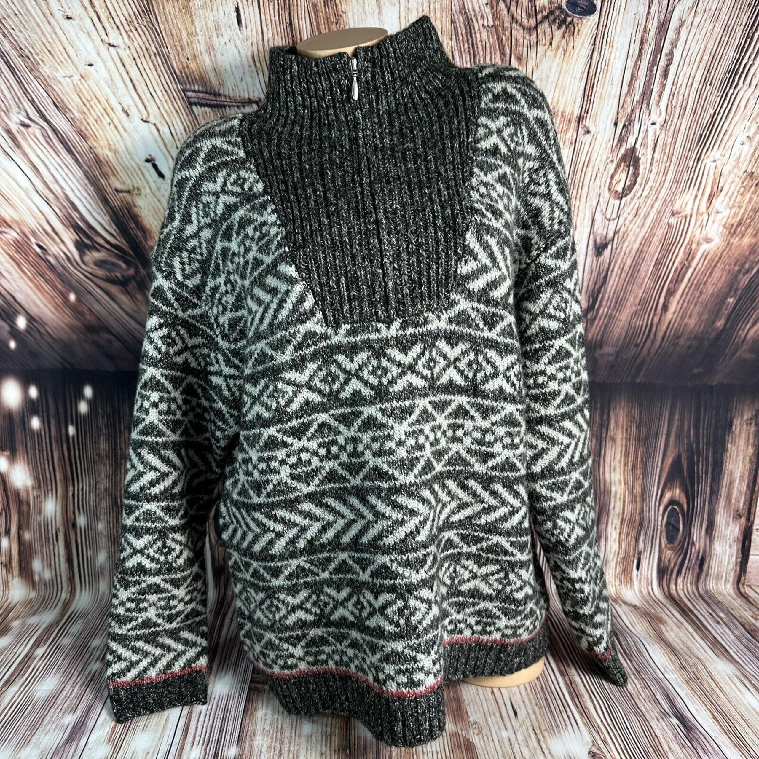Womens Size X Large Black Gray Mock Neck Sweater 1/4 Zip Top - Christopher & Banks