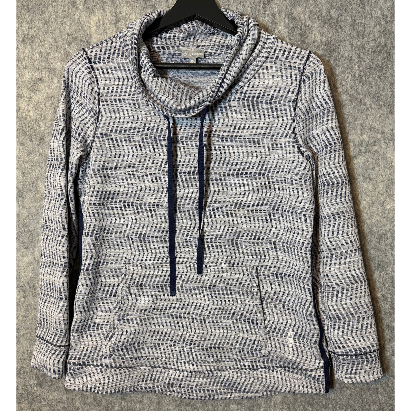 EUC T By Talbots Blue White Cowl Neck Pullover Petite Medium
