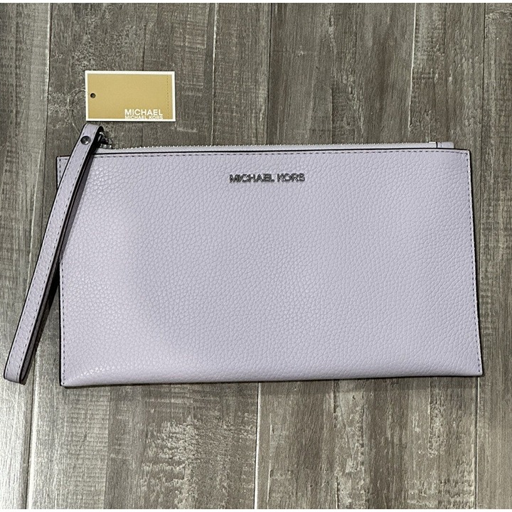 Michael Kors Women's Lilac Clutch Bag Bedford Purple Leather Lavender