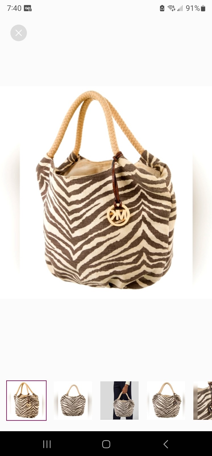 Michael Kors Tiger Print Marina Canvas Tote Bag Rope Handles