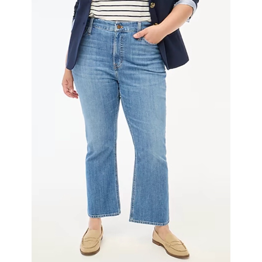J. Crew Mid Rise Flare Crop Jeans Stretch Denim Dark Wash 28