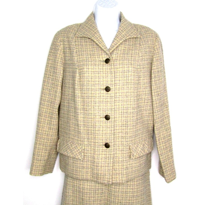 Vintage 50's Pendleton 2 Piece Skirt Suit Plaid 100% Virgin Wool