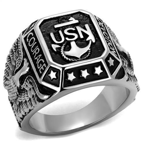 US Navy Ring Anillo Color Plata Para Hombres y Ninos de Acero Inoxidable de USN