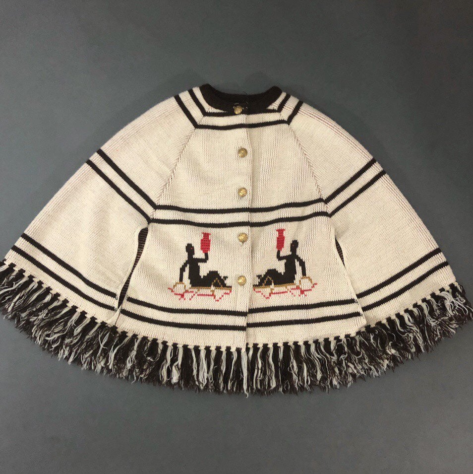 50's/60's Egyptian Print Knit Poncho