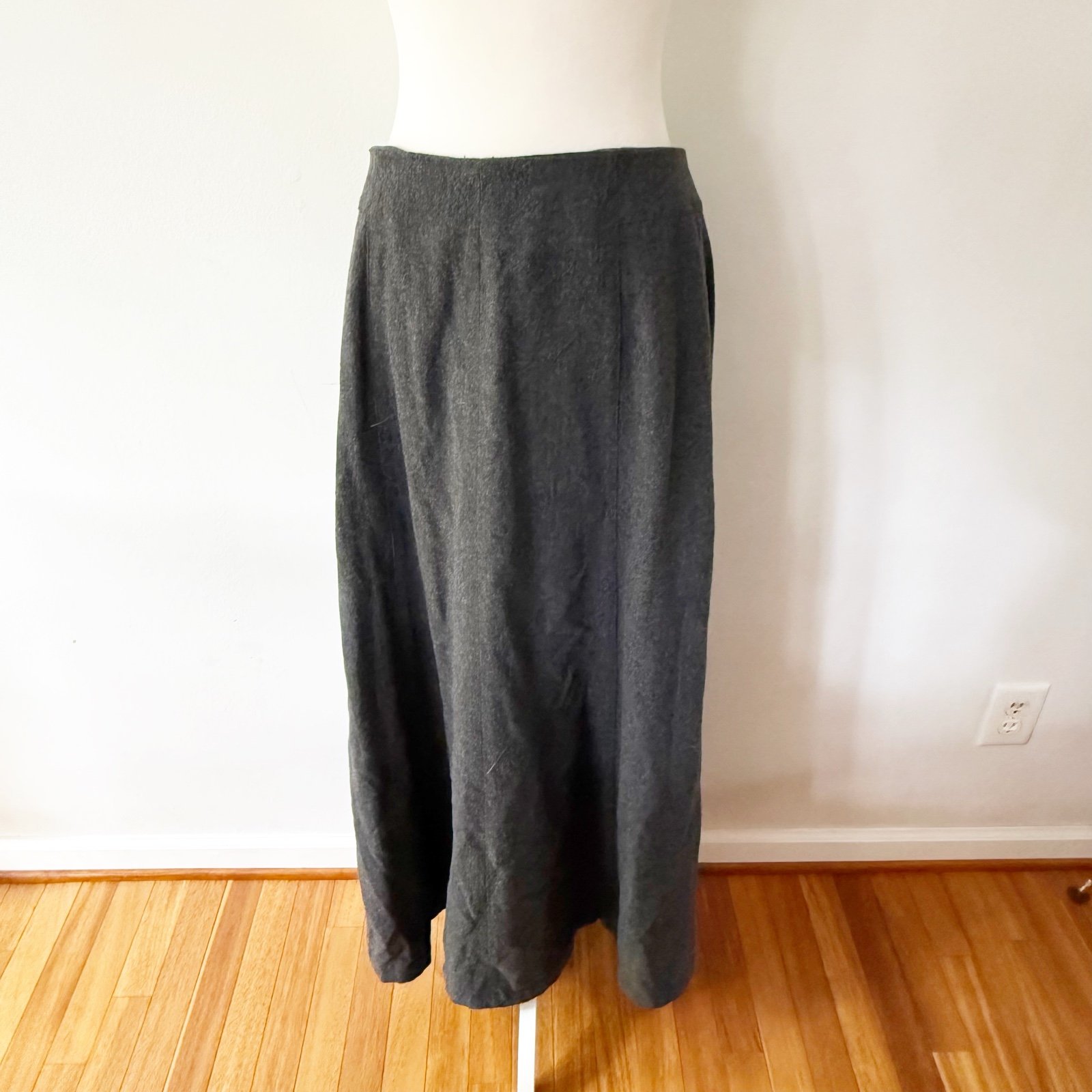 Eddie Bauer Wool Blend A-Line Maxi Skirt Women Size 12 Dark Academia Preppy Gray