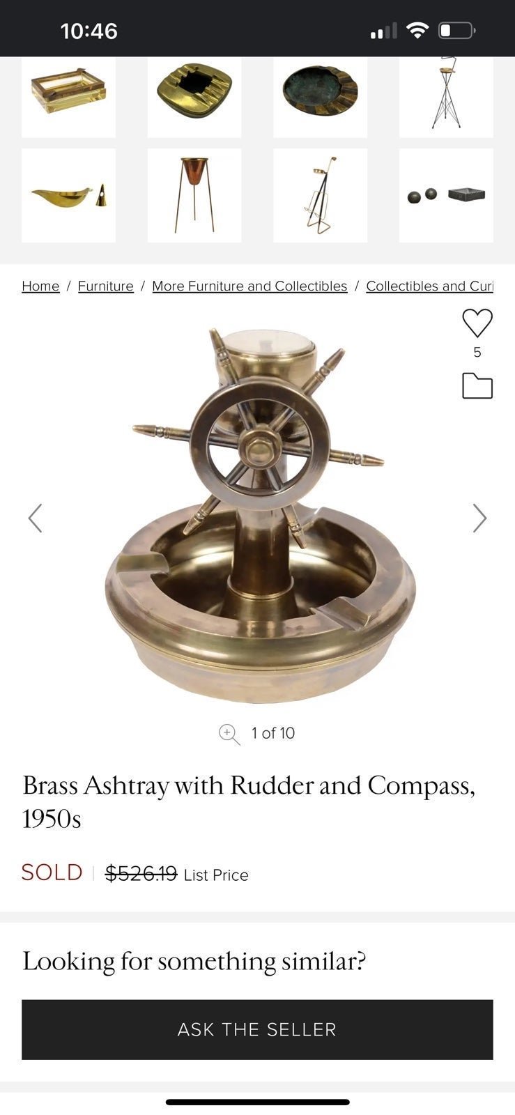 Vintage Solid Brass SAILOR WHEEL Compass Tray Trinket Coin Ashtray Dish