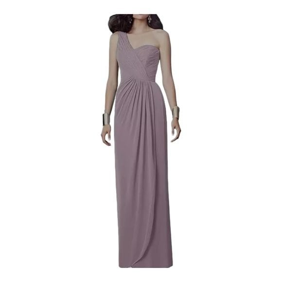 The Dessy Collection One Shoulder Draped Front Slit Maxi Dress Suede Rose Sz 4