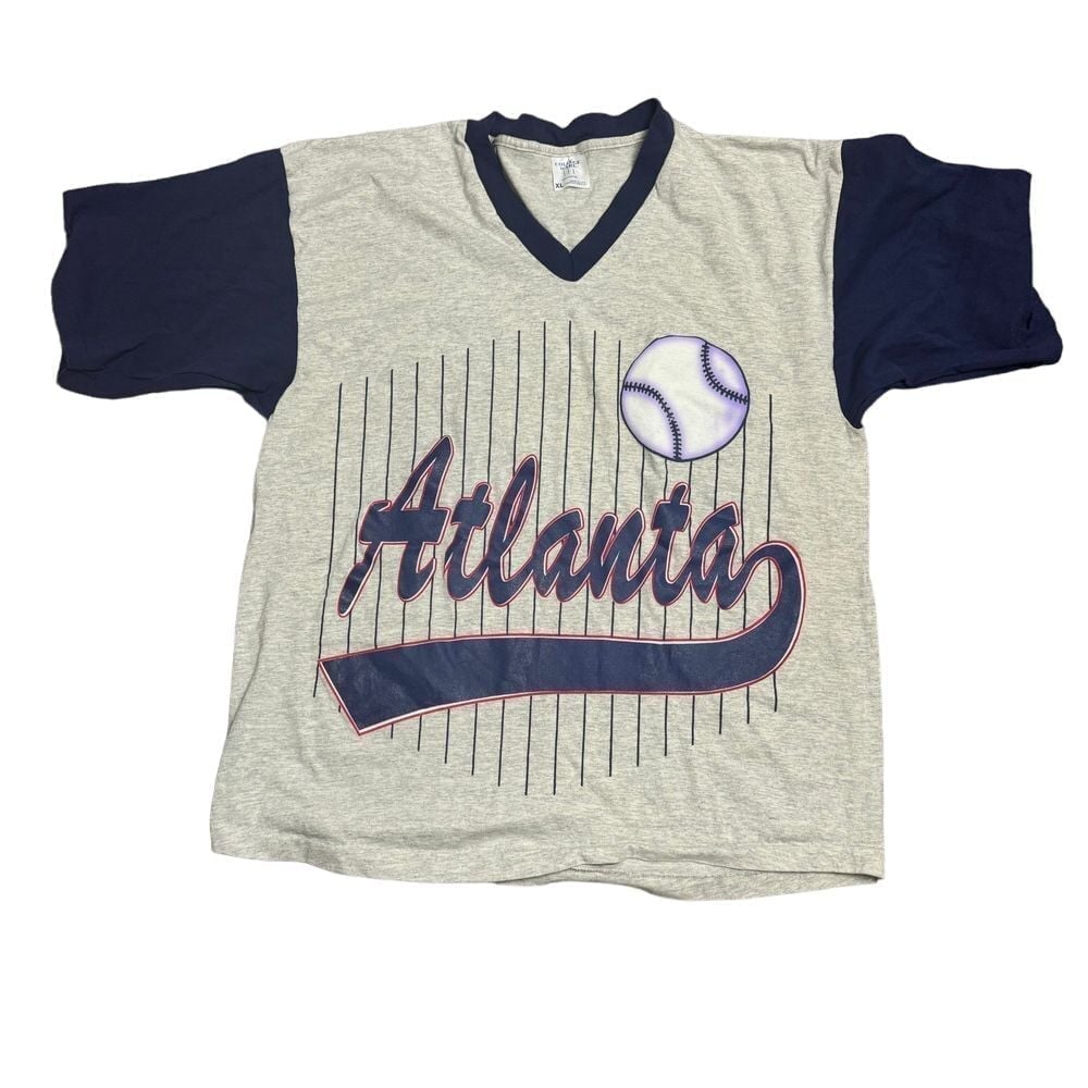 VTG Atlanta Braves XL Gray Blue Purple MLB Baseball Single Stitch Made In USA