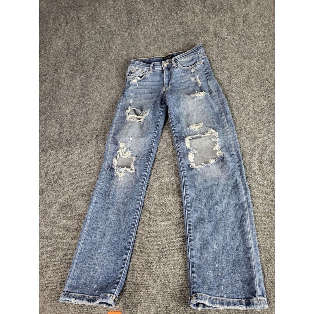 Judy Blue Los Angeles Jeans Women Sz 1/25 Boyfriend Fit Distressed Blue Denim Bo