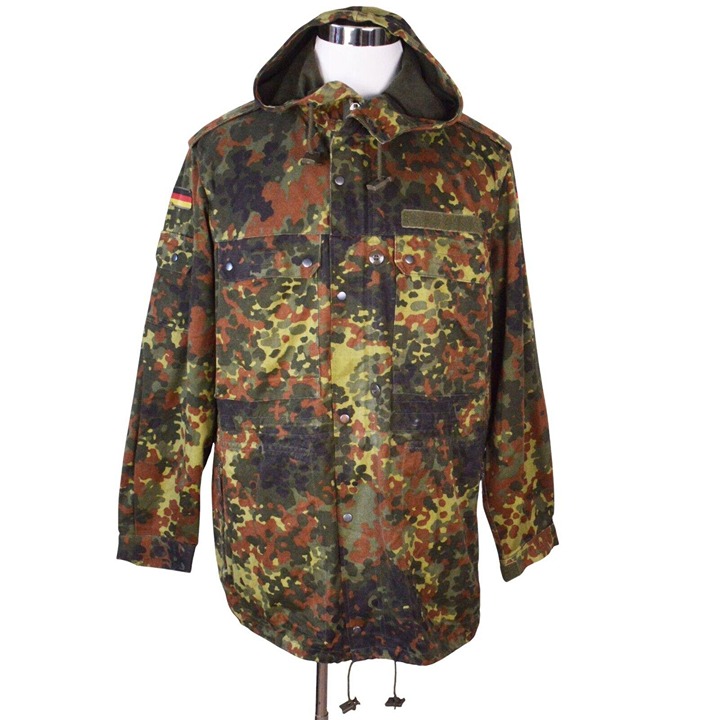 German Bundeswehr Flecktarn Camo Military Parka Jacket GR3 XL Short Hood