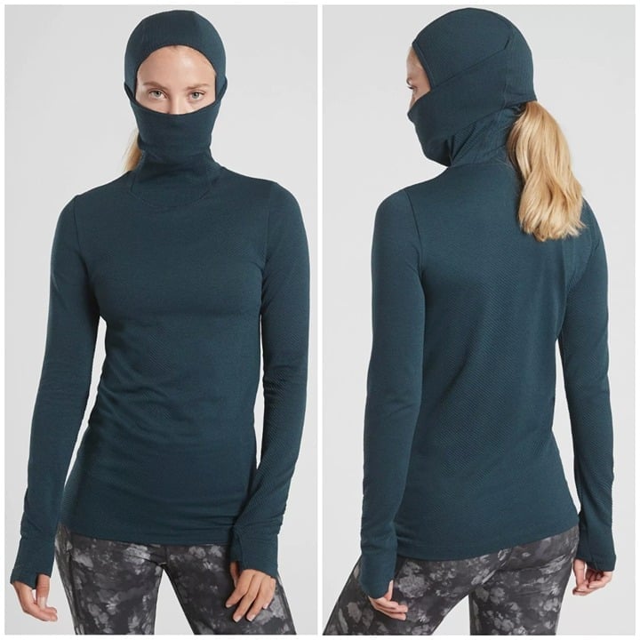 Athleta Women's XS Flurry Balaclava Chevron Shine Lagoon Teal Long Sleeves Top