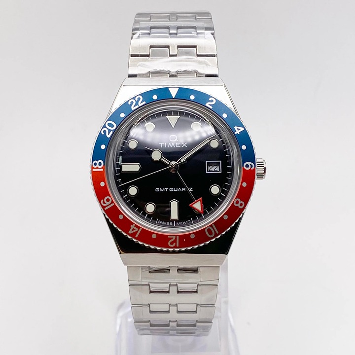 Timex Q GMT 38mm Stainless Steel Black Dial Men Quartz Watch TW2V38000VQ