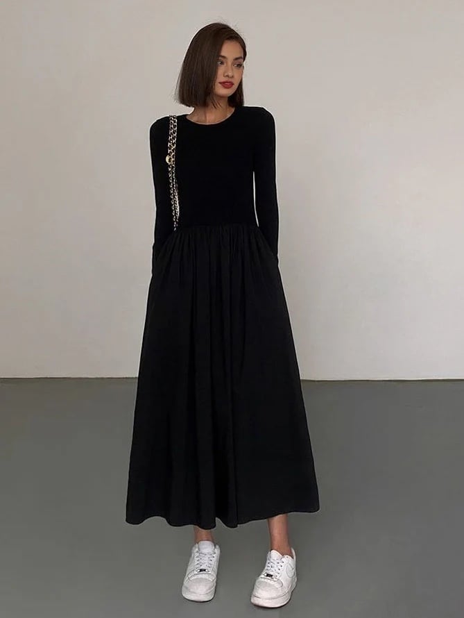Commense Leisure Pockets Long Sleeve Long Dress