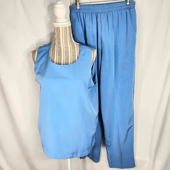 Vintage Sea Suns Blue Sleeveless Top 2-Piece Pants Set Petite Sizes