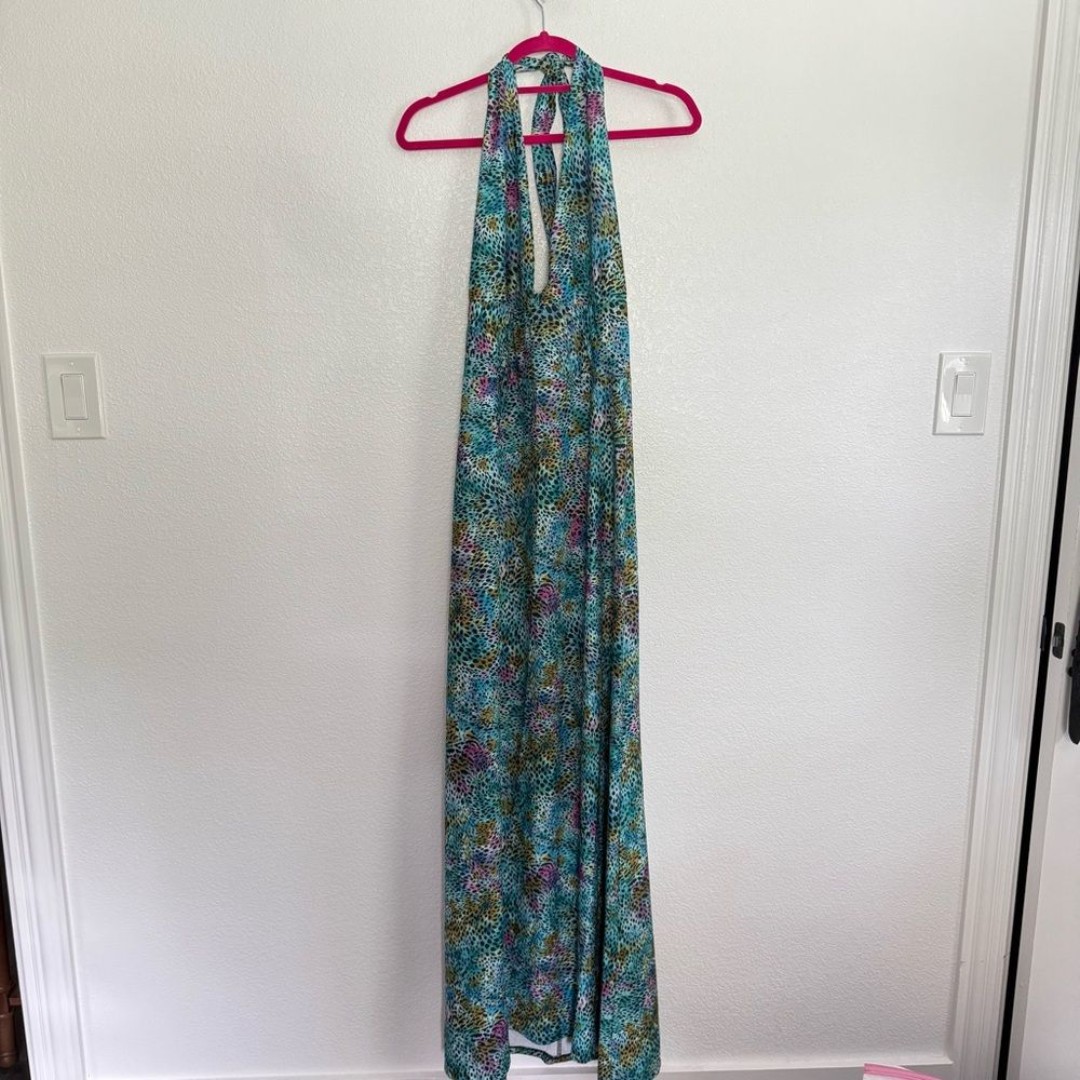 NWT Awesomeness Designs Colorful Tie Dye Long Halter Maxi Dress Large
