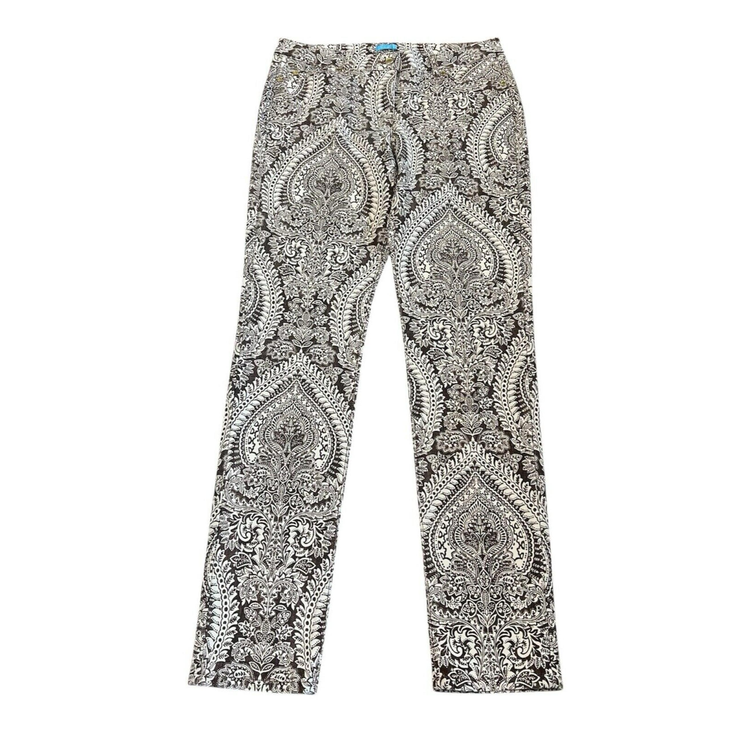 Jeans Womens 8 Lexi Stretch Brown Off White Paisley Slim Leg NWT - J. McLaughlin