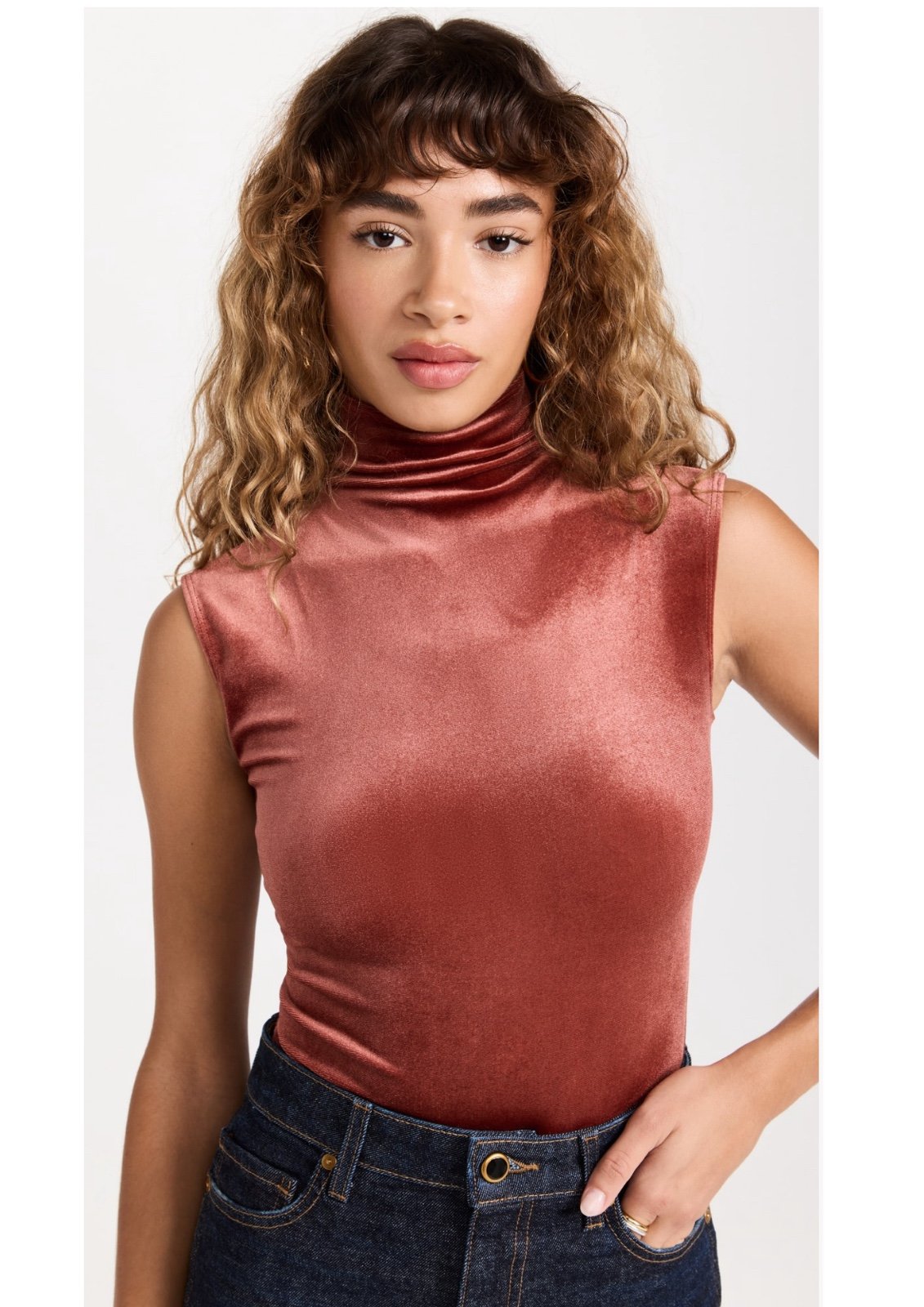 Alix NYC Venton Thong Bodysuit Velvet Rust Sleeveless L