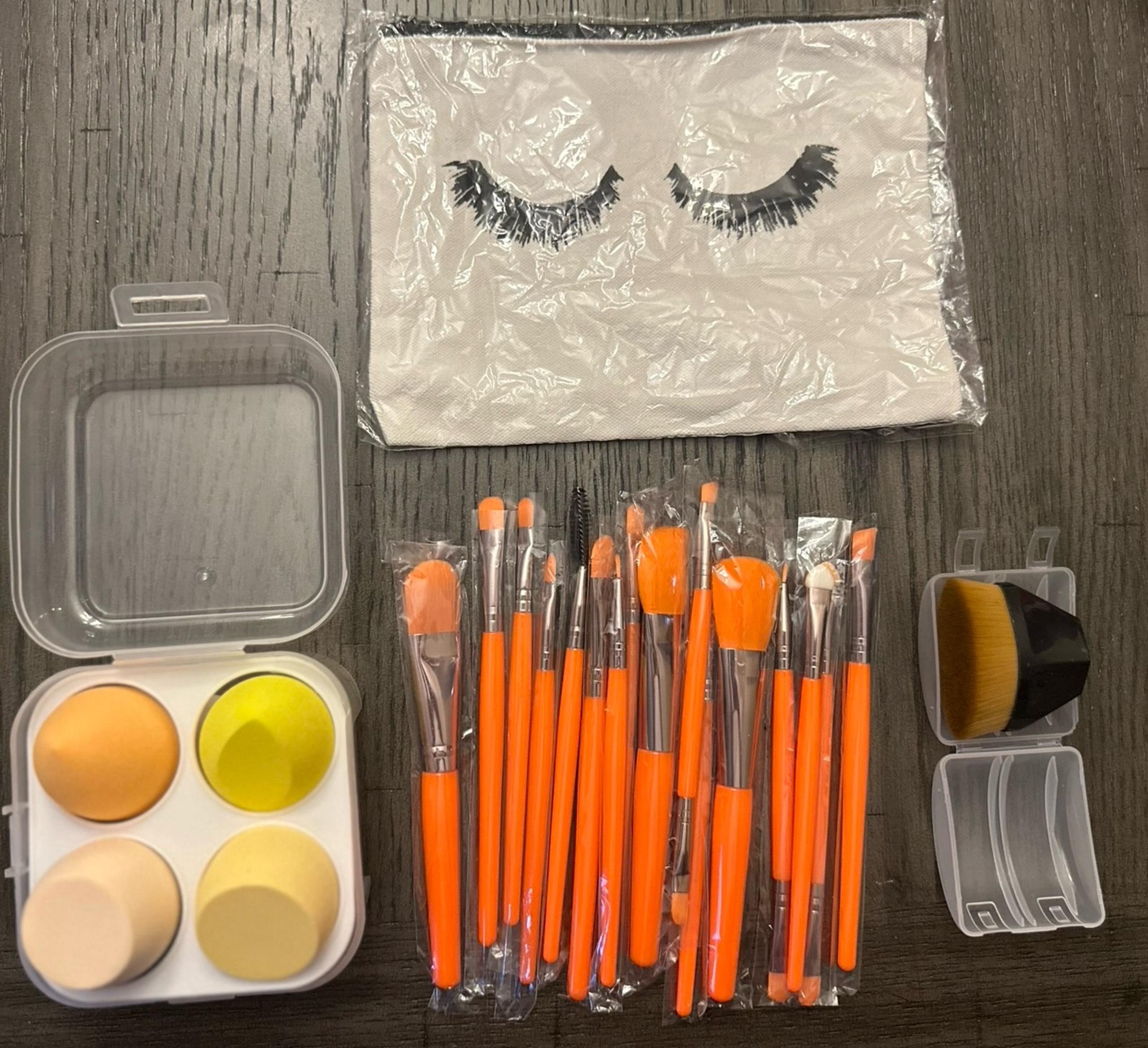 Makeup sponges brushes holder bag set brand new orange