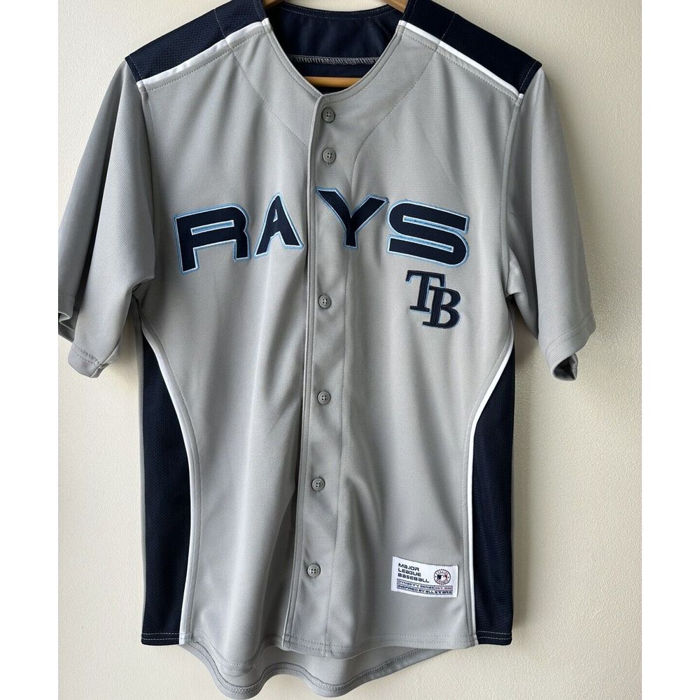 Jays TB Jersey Dynasty Medium (38 - 40) Gray Navy EUC Basball Sports