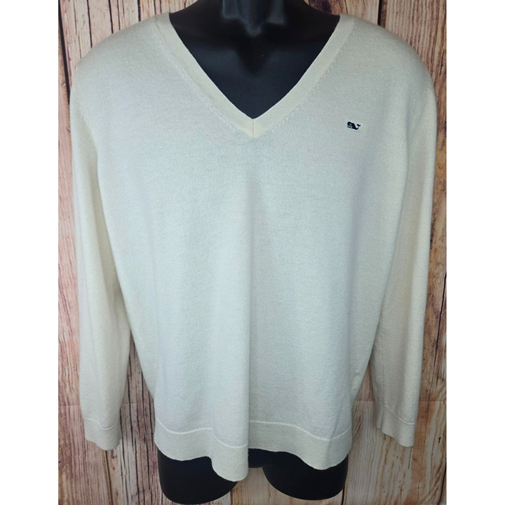 Vineyard Vines Mens Cashmere Wool Blend White V-Neck Sweater Large