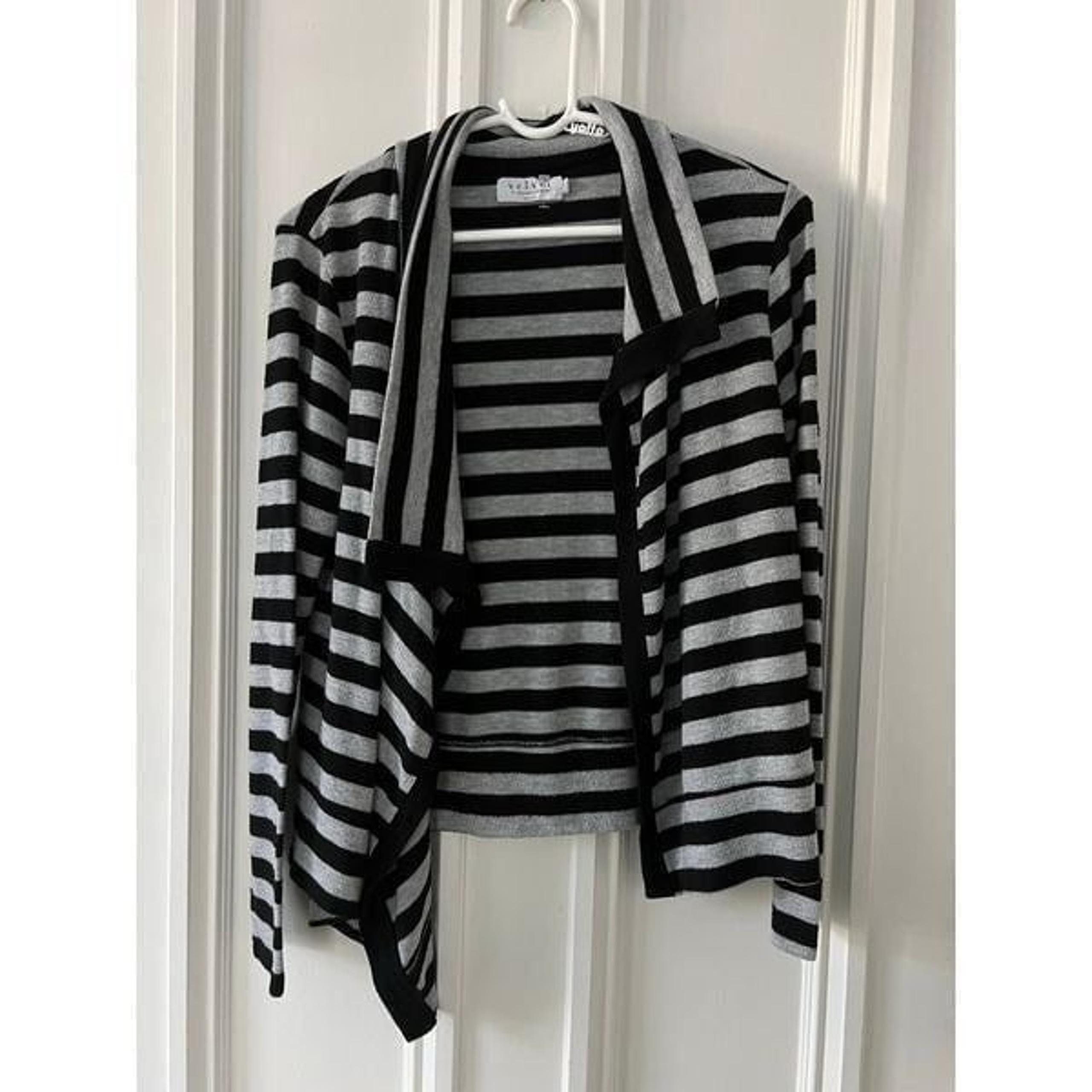 Velvet by Graham and Spencer gray and black striped cardigan sweater S