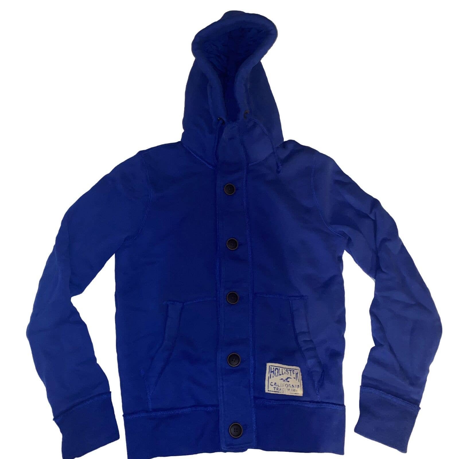 Hollister Quilted Lined Sweater Button Jacket Hoodie Men Size Small Shell Blue